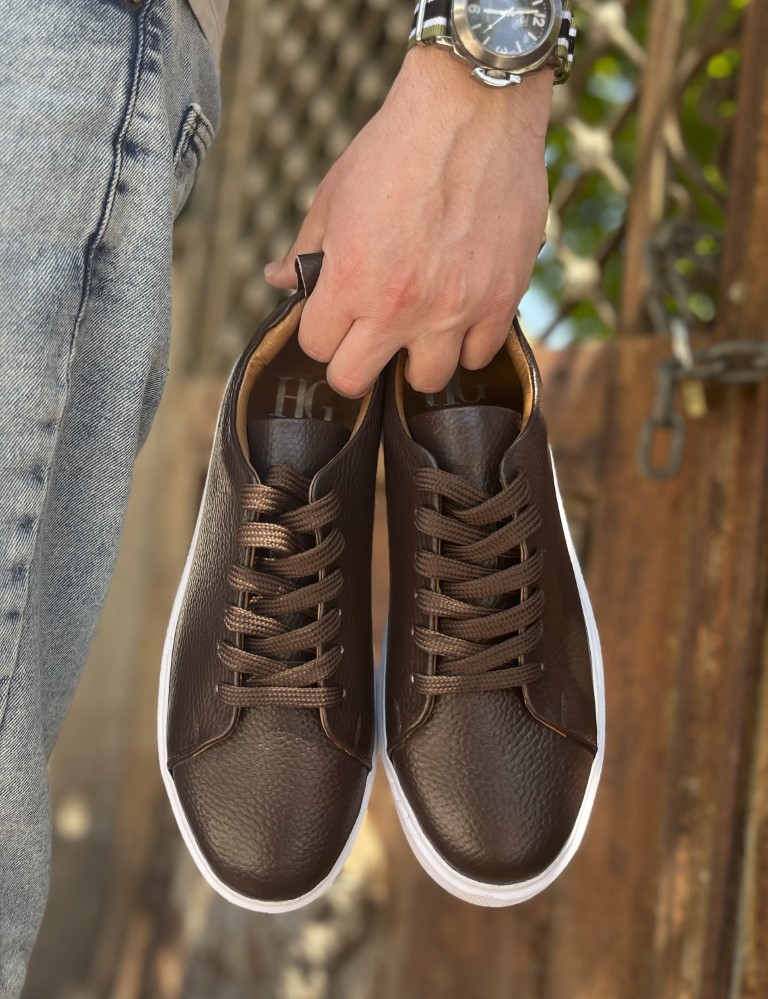 Ανδρικά καφέ δερμάτινα casual Sneakers HG175542K φωτογραφία